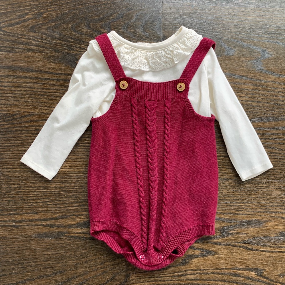Cat & Jack Maroon Knit Overall Romper